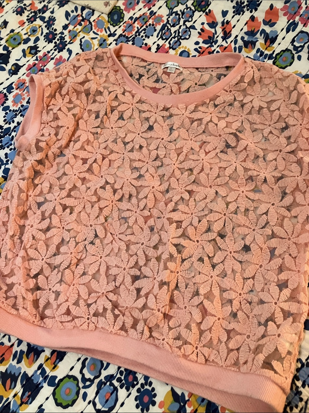 Charming Charlie Peach Pink Floral Lace  Top